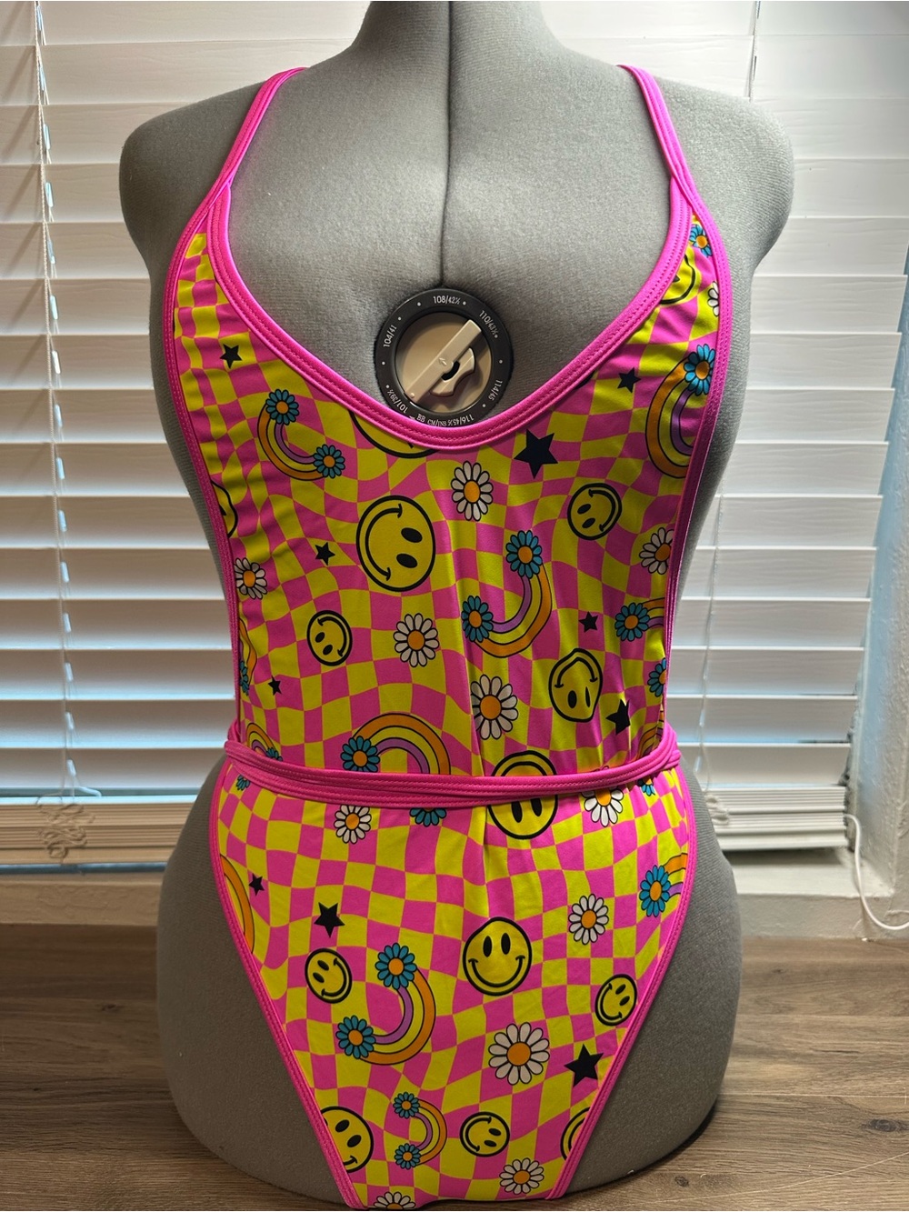 Bright Pink Smiley Checkerboard Bodysuit